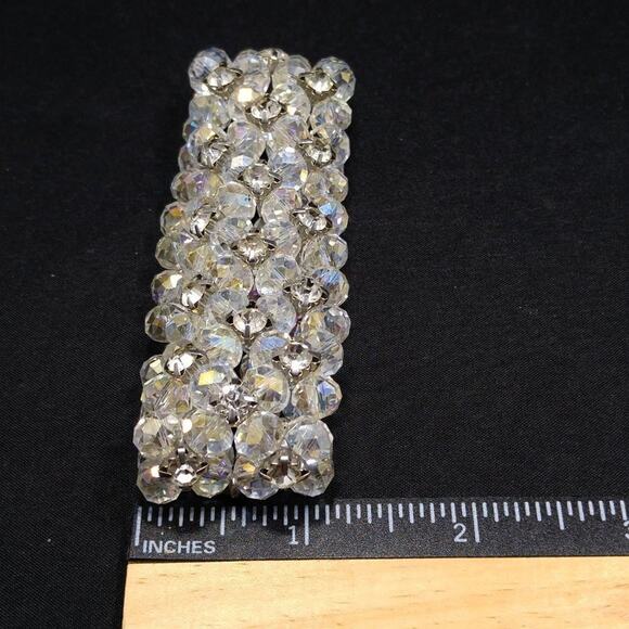 Clear Crystal & Rhinestone Beaded Stretch Wide Bracelet, 7 Inches - Picture 7 of 9